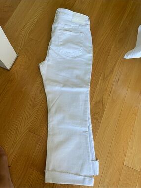 Straight-Leg Cropped White Jeans with Cuffed Hem Class Cavalli